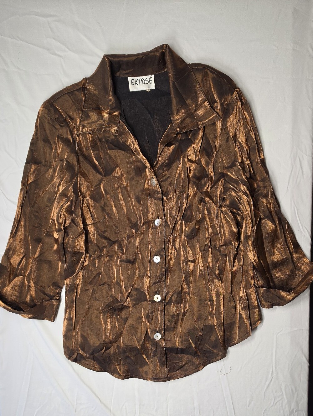 Vintage Shimmery Bronze Metallic Blouse - Picture 3 of 4